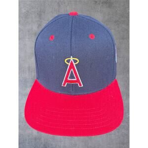 Vtg California Angels American Needle Snapback Hat Cooperstown MLB Blue Red Map